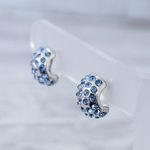 Vintage Clip On Earrings Silver Tone & Blue Gem Chunky Half Hoops Photo 1