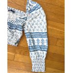 ZARA  Boho Smocked Puff Sleeve Crop Top Medium‎ Blue White Print Feminine EUC Photo 4