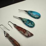 Stone Bead Dangle Drop Pierced Earrings Lot Of 2 Beaded Silver Tone Blue Pink Photo 8