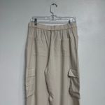 Happily Grey Khaki Linen Blend Cream Wide Leg Cargo Pants Sz L Size L Photo 6
