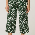 Wide Leg Green Trousers High Waist Tropical Palm Leaf Resort wear Crop Pants L Size L Photo 0