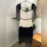 Alexis  Antoinette Embroidered Fringed‎ Midi Dress Black/White Small Photo 4