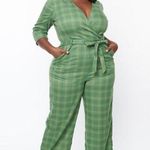 Collectif London Modcloth Florina Leaf Check Jumpsuit Plaid Green US 2XS Size XXS Photo 0