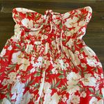 American Eagle Halter Wide leg Floral Jumpsuit Coral Orange Red Resort Smocked Photo 6