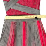BCBGMAXAZRIA Runway Pink Lace Gray Mesh Ribbon Floral One Shoulder Dress Size 0 Photo 3