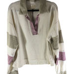 Thread & Supply Womens Rib Knit Polo Shirt Oversized Colorblock Ivory XL Photo 0