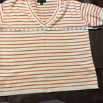 Ann Taylor Orange White Striped V-Neck Sweater Top Size S SP22 Short Sleeve Photo 12