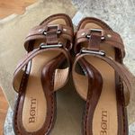 Born Kimi Brown Leather Slip On Buckle Wedge Heel Sandal Size 7 Photo 2