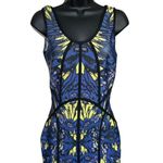 Gracia  Bodycon Bandage Dress Sz‎ M Blue Yellow Midi Butterfly Floral Photo 1