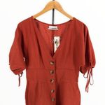Urban Outfitters Lily Linen Blend Terra Cotta Short Sleeve Button Romper Medium Photo 3