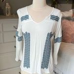 Solitaire  White Gauzy Flowy Embroidered Top Womens Medium Photo 10