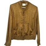 Anthropologie Jacquard Satin Bomber Jacket Gold/Olive Size SP Petite Maeve by  Photo 3