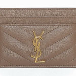 Saint Laurent  YSL Monogram Logo Quilted Grained Leather Card Holder Taupe Gold Photo 0