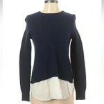 J.Crew  Women’s Navy White Faux Layered Sweater Shirt 100% Wool Size Small S Photo 1