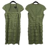 Adrianna Papell  Sheer Tiered Sheath Dress Light Green Short Cap Sleeve Womens 6 Photo 1