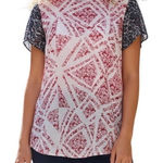 CAbi  Red White & Blue Print S/S‎ Top Blouse EUC Size XS Photo 0