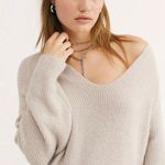 Free People Longline V Neck Long Sleeve Sky Grey Beige Sweater Tunic Dress Photo 2