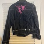 Levi's CH 8 Dark Denim Pink Embroidery Jean Jacket Photo 1