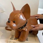 Nwot brown vegan leather French bull dog puppy purse unique dog bag crossbody Photo 0