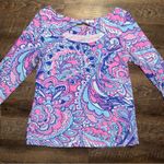 Lilly Pulitzer  Pink and Blue Long Sleeve Cut Out Blouse Photo 6