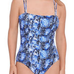 SWIM SOLUTIONS $102 NWT Shirred Snakeskin‎ one piece swimsuit 10 M Blue Size M Photo 0