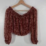 EXPRESS  Off Shoulder Paisley Peasant Blouse XXS Boho Sheer Cropped Top Red‎ Photo 2