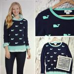 Vineyard Vines Blue and Green Crew Neck Sweater with Whale Motifs Photo 5