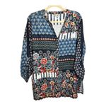 John Mark  Blouse Women's Size Medium Floral Abstract Artsy Office Blue Red White Photo 1