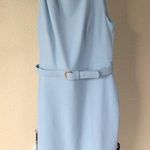 DKNY  Women's Blue Crew-Neck Crepe Pleated-Shoulder Sleeveless Dress Size 10 Photo 0