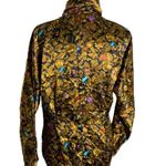 Vintage 80s Baroque Button Up Shirt M Black Gold Silky High Neck Long Sleeves Size M Photo 4
