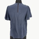Sézane  Matty Ruffle Silk Short Sleeve Blouse | Sz FR 38 (US 6) | Navy Blue Photo 12