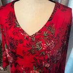 Pioneer Woman dark pink floral knit top shirt blouse 3/4 length sleeve v Photo 1