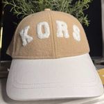 Michael Kors Varsity Wool & Leather Baseball Hat Tan White Logo NWT Photo 0