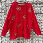 Vintage 90s August Max oversize VOLUP knit red holiday sweater beaded snowflakes Size 2X Photo 0