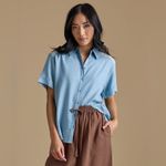 Downeast NWT  Bluewind Crochet Chambray Button Down Short Sleeve Shirt XS Photo 2