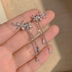 18K White Gold Plated Crystal Flower Tassel Dangle Drop Earrings Photo 2