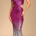 LULU'S Pink Silver Ombre Sequin Maxi Mermaid Sleeveless Formal Prom Party Cutout Size XS Photo 0