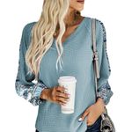 SKY BLUE CONTRAST EYELET THERMAL KNIT TOP Size XXL Photo 4