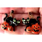 Black Cat Jack O Lantern Earrings New Halloween Festive Trick or Treat S… Photo 3