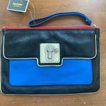 Juicy Couture Saturday Soiree Leather Black Blue and Red Color Block Wristlet Photo 0