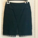 DKNY Black Wool Tiered Pencil Skirt Lace Overlay Size 10 Lined Cocktail Career Photo 1