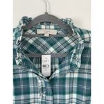 Ann Taylor Loft Shirt Size XL‎ Womens Blue Button Front Plaid Ruffle Collar Prairie Top NEW Photo 4