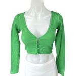 ZARA  Green Rib Knit Long Sleeve Button Front Crop Cardigan Sweater Top Size XS/S Photo 0