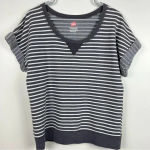 Hanes Women’s Short Sleeve Cuffed Scoop Neck Striped Shirt Gray White, Size Med Photo 1