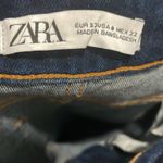 ZARA  High Rise Raw Hem Flare Cropped Stretchy Jeans Dark Wash Size 0 Photo 7