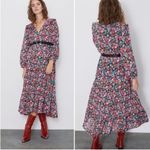 ZARA  Cottagecore Semi Sheer Pink, Red and Black Floral Midi / Maxi Dress -XS/S Photo 3