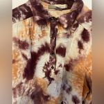 Love 21  Small Tye dye button up shirt Blouse adjustable Sleeve purple orange Photo 1