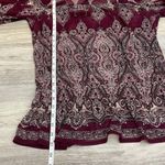 INC Wine Color Paisley Sheer Blouse Elastic 3/4 Sleeves & Low Elastic Waist M Photo 9