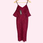 Boohoo Jess Lace Open Shoulder Dress Midi Berry NWT New Cocktail Straps Bodycon Photo 11