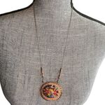 Artisan Crafted Floral Copper Pendant Necklace NWT NEW Gift Wearable Art Jewelry Orange Photo 0